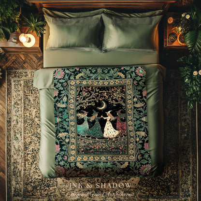 Whimsical Witch Sisterhood Throw Blanket | Dreamy Sisterhood Forest Baroque Floral Gothic Decor Mystic Boho Sorceress Woodland Wall Tapestry