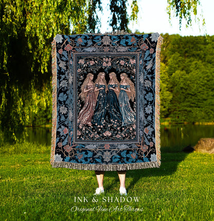 Goddess Aesthetic Ethereal Woven Tapestry | Whimsical Celestial Gothic Forest Blanket Witchy Botanical Magic Enchanted Throw Blanket Magical