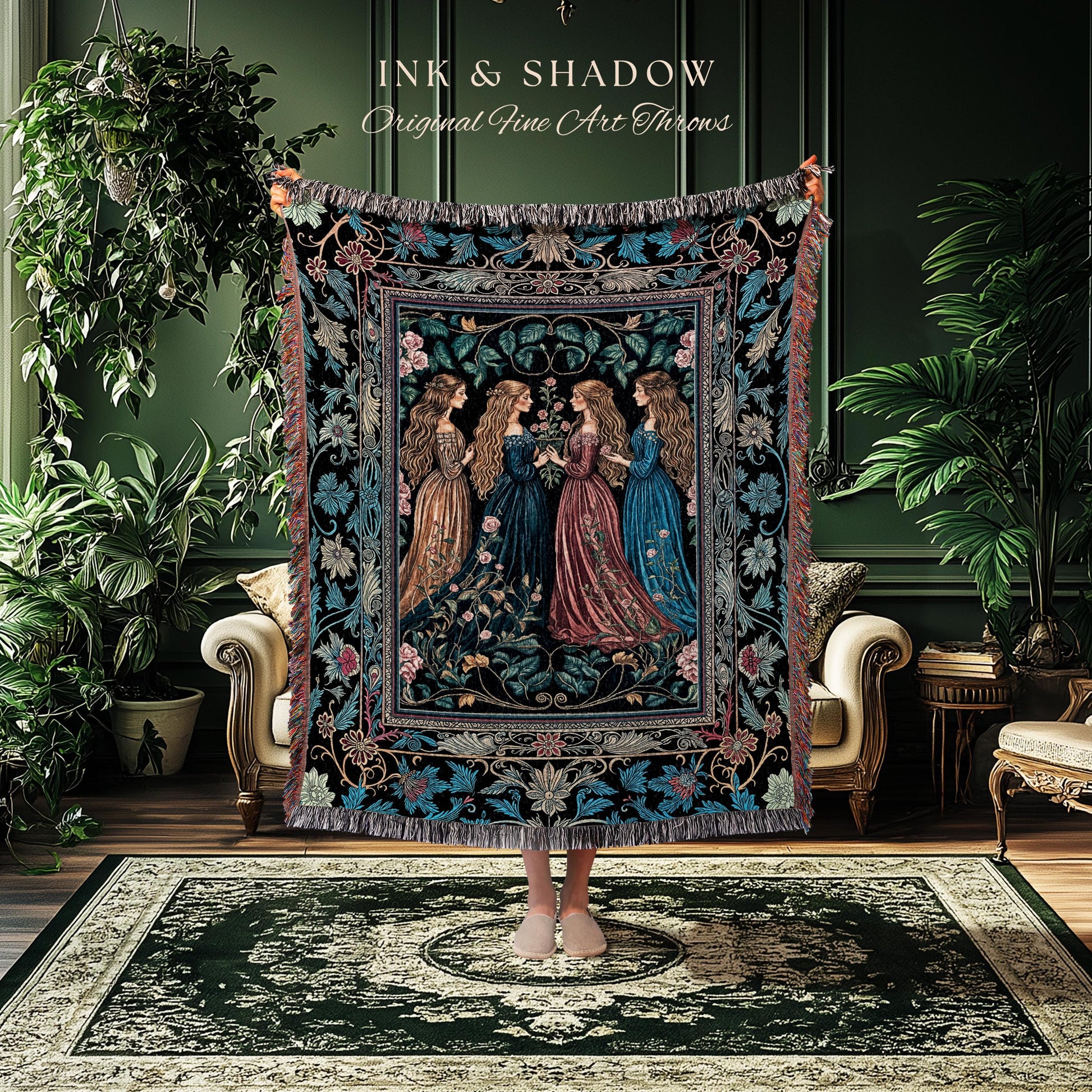 Wiccan Witchcraft Moody Tapestry Blanket | Whimsigothic Dark Fairytale Gothic Renaissance Botanical Magic Medieval Woven Throw Witchcraft |
