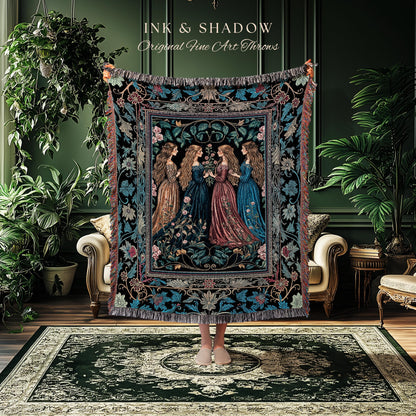 Wiccan Witchcraft Moody Tapestry Blanket | Whimsigothic Dark Fairytale Gothic Renaissance Botanical Magic Medieval Woven Throw Witchcraft |