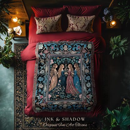Wiccan Witchcraft Moody Tapestry Blanket | Whimsigothic Dark Fairytale Gothic Renaissance Botanical Magic Medieval Woven Throw Witchcraft |