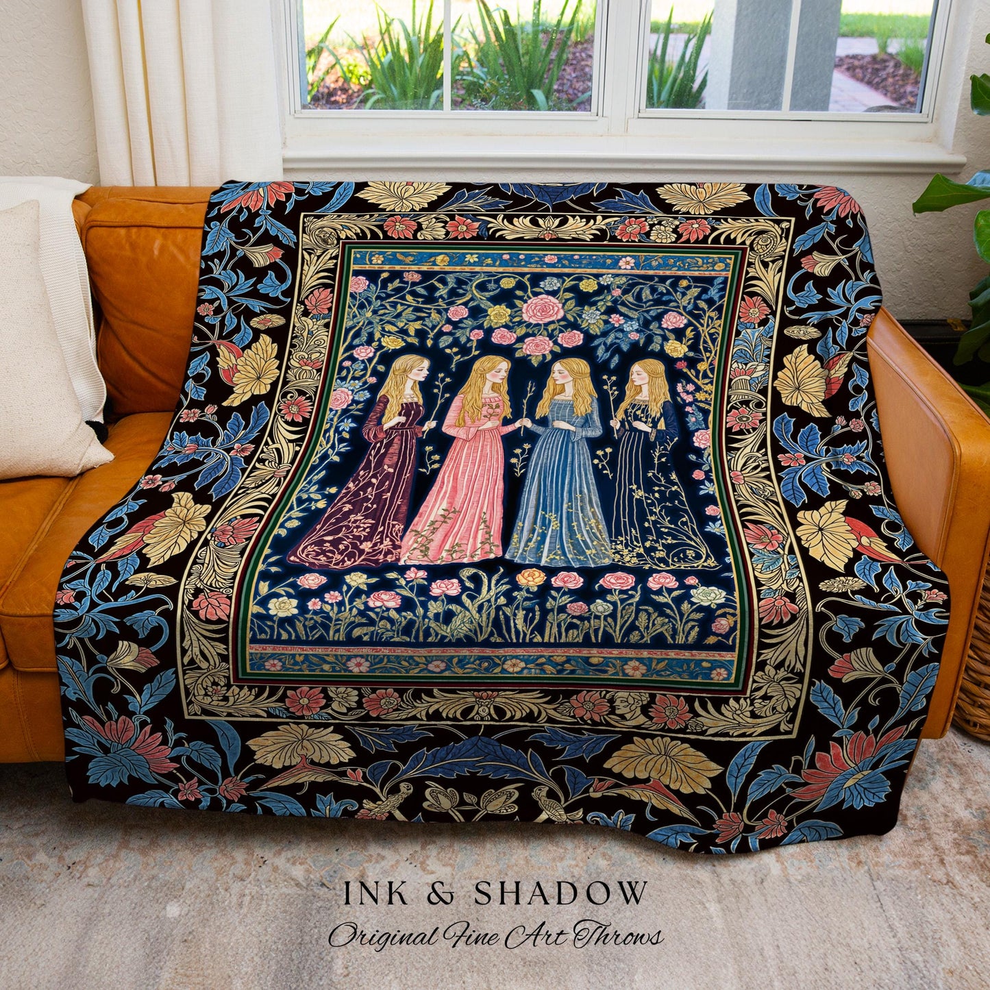 Bohemian Botanical Witch Tapestry Blanket | Enchanted Folklore Fairytale Witchcore Floral Medieval Dark Academia Ethereal Goddess Style |