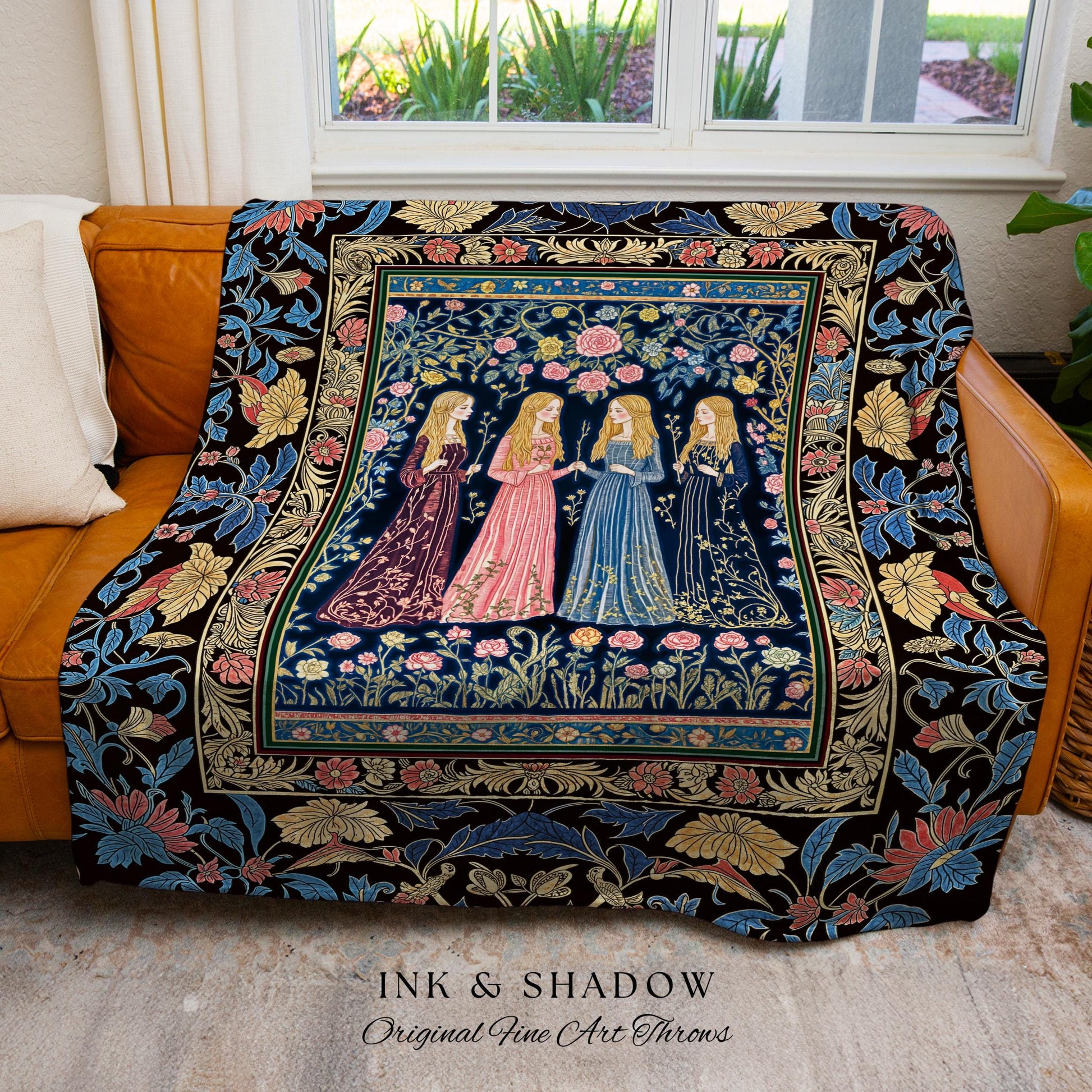 Bohemian Botanical Witch Tapestry Blanket | Enchanted Folklore Fairytale Witchcore Floral Medieval Dark Academia Ethereal Goddess Style |