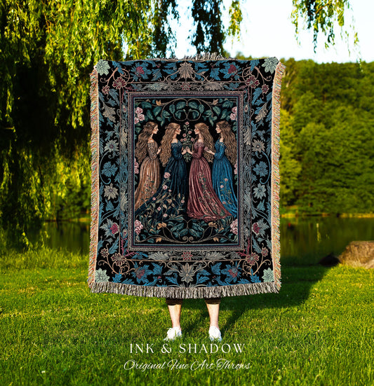 Wiccan Witchcraft Moody Tapestry Blanket | Whimsigothic Dark Fairytale Gothic Renaissance Botanical Magic Medieval Woven Throw Witchcraft |