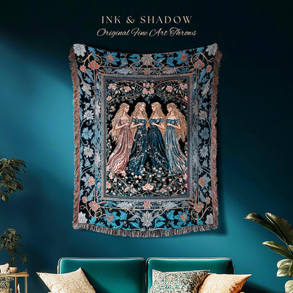 Goddess Aesthetic Ethereal Woven Tapestry | Whimsical Celestial Gothic Forest Blanket Witchy Botanical Magic Enchanted Throw Blanket Magical