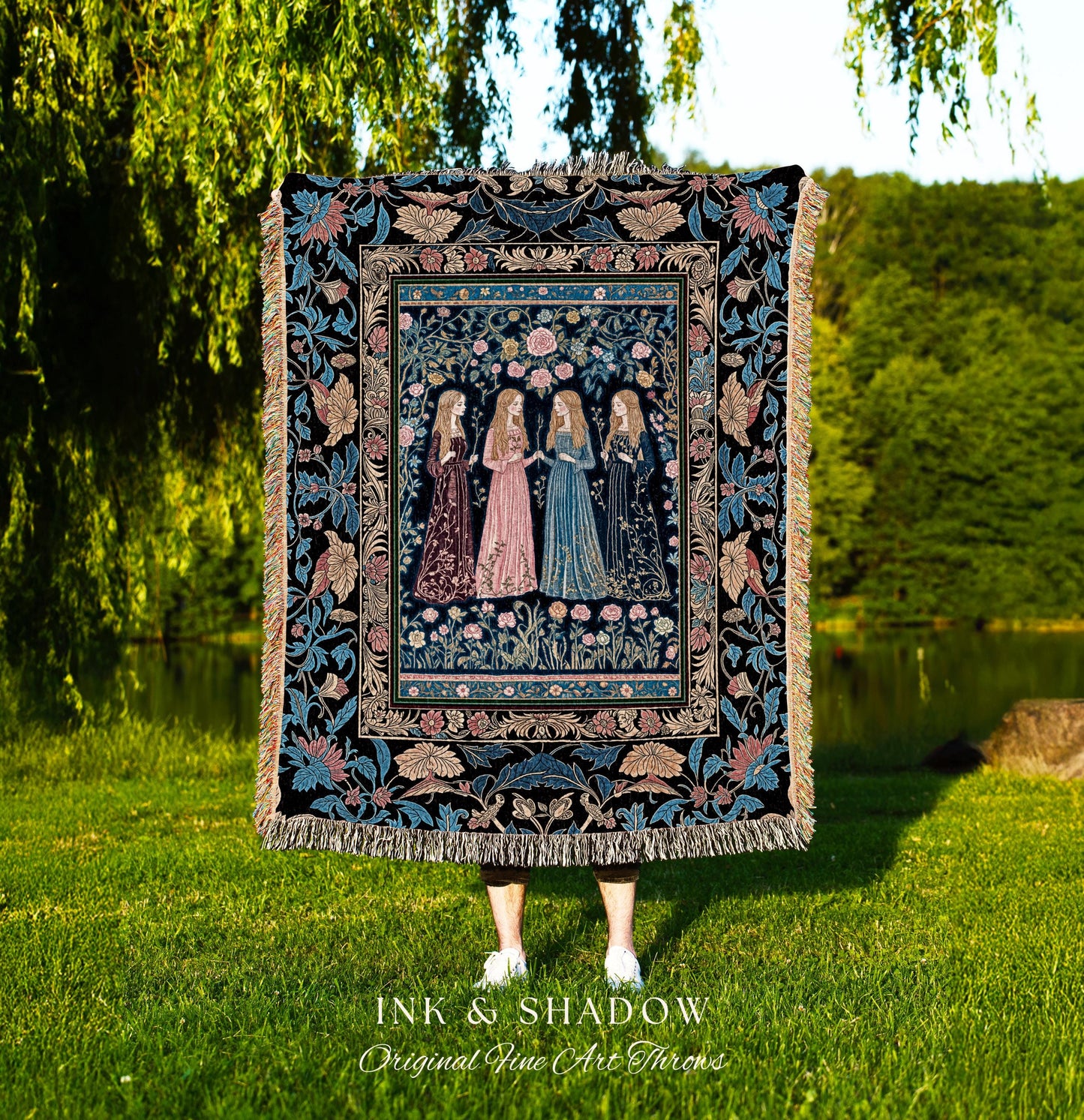 Bohemian Botanical Witch Tapestry Blanket | Enchanted Folklore Fairytale Witchcore Floral Medieval Dark Academia Ethereal Goddess Style |