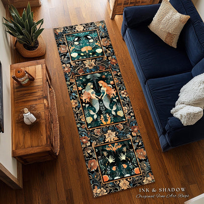 Whimsical Art Nouveau Mermaid Rug Costal Cottagecore Enchanted Underwater Ocean Folklore Decor Mystical Sea Nymph Nautical Marine Life Scene