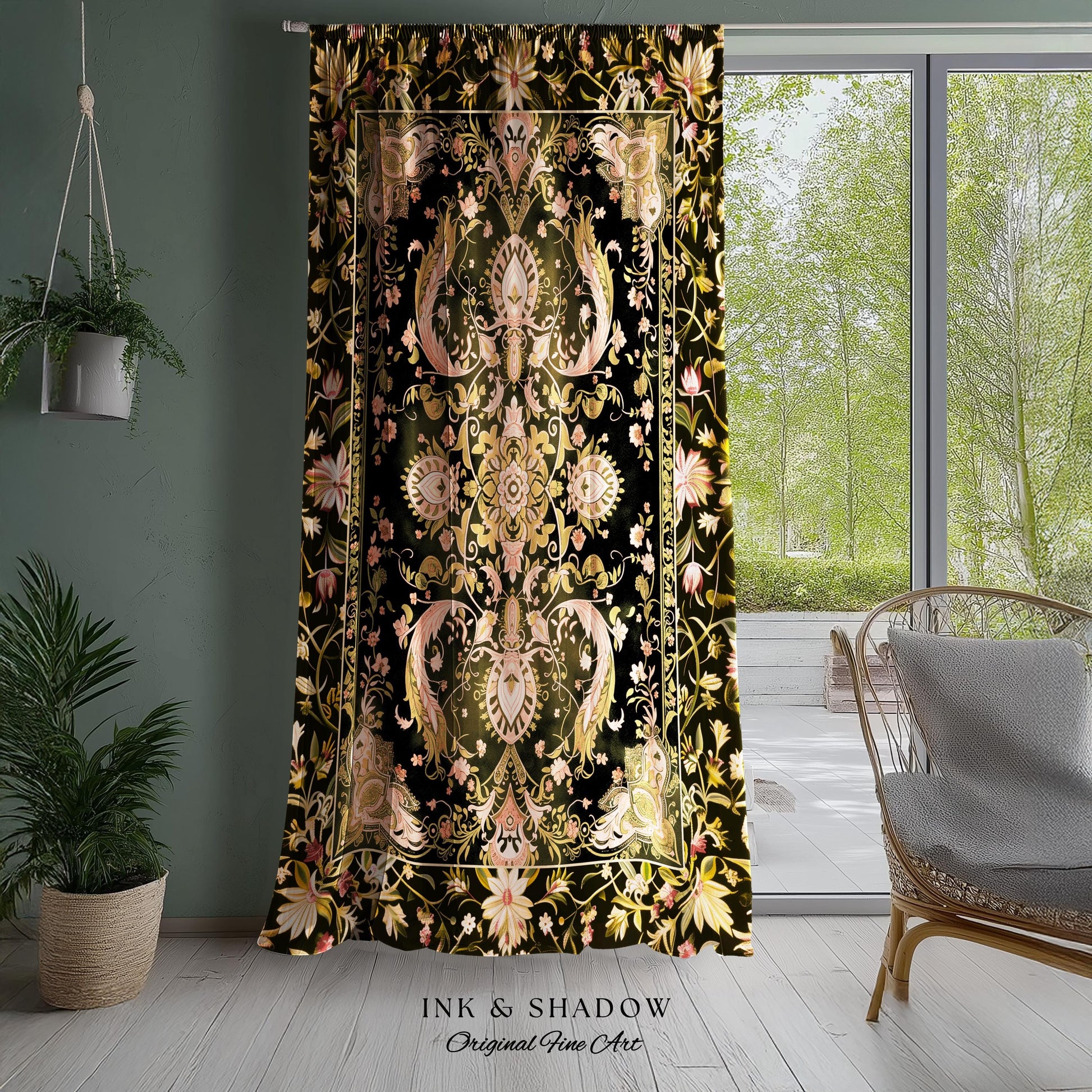 Modern Royal Aesthetic Curtains | Ethereal Florals Pastel Whimsical Cottagecore Trendy Dark Academia Accent Drapes Bohemian Retro Art Deco |