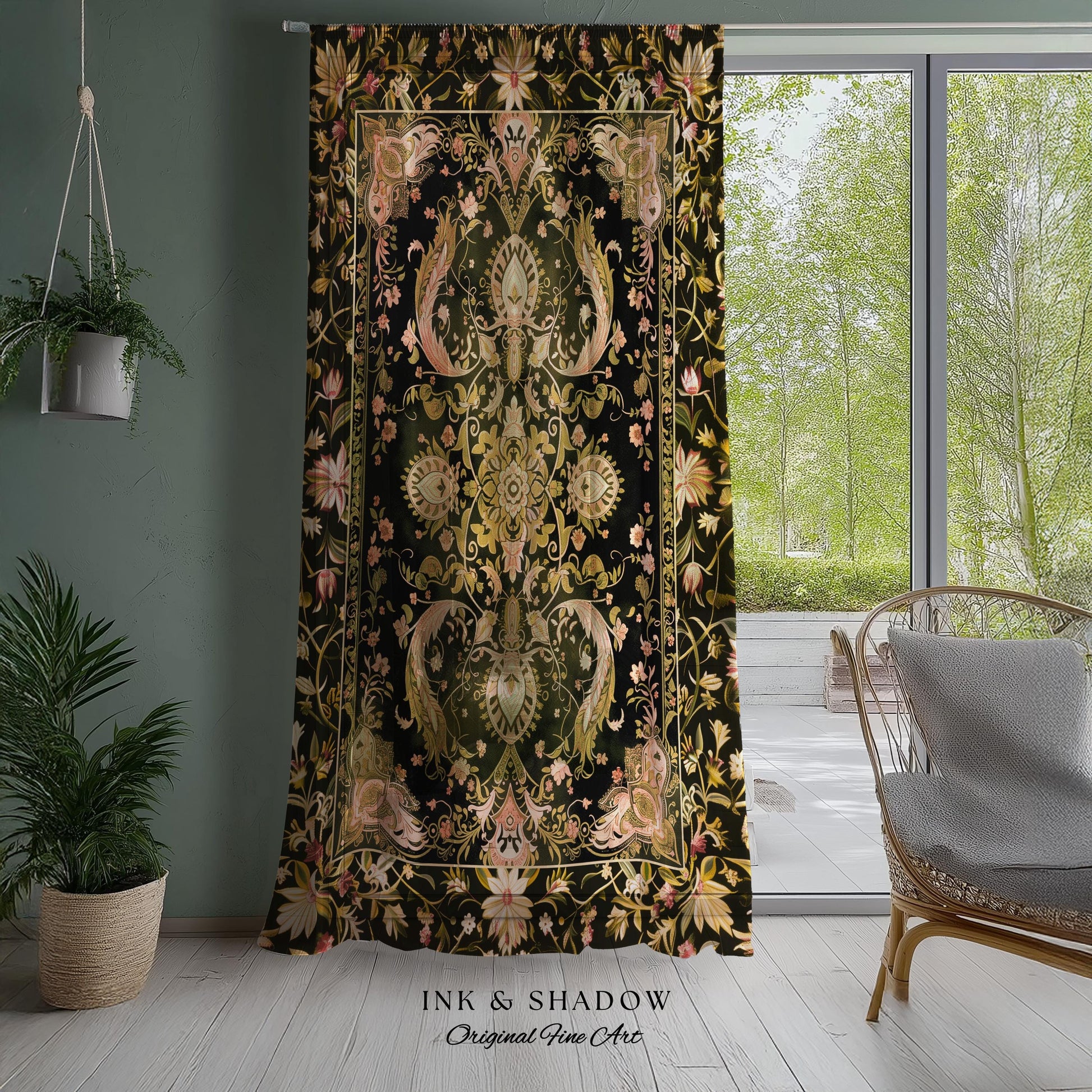 Modern Royal Aesthetic Curtains | Ethereal Florals Pastel Whimsical Cottagecore Trendy Dark Academia Accent Drapes Bohemian Retro Art Deco |