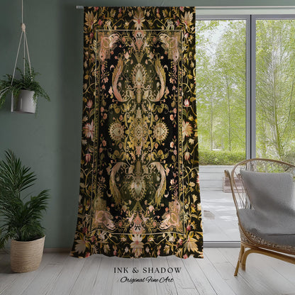 Modern Royal Aesthetic Curtains | Ethereal Florals Pastel Whimsical Cottagecore Trendy Dark Academia Accent Drapes Bohemian Retro Art Deco |