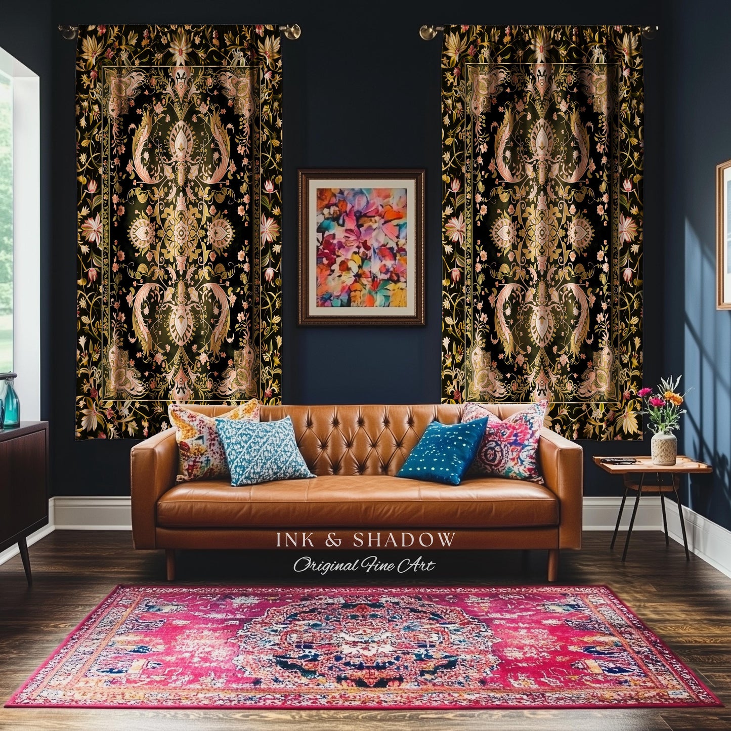 Modern Royal Aesthetic Curtains | Ethereal Florals Pastel Whimsical Cottagecore Trendy Dark Academia Accent Drapes Bohemian Retro Art Deco |