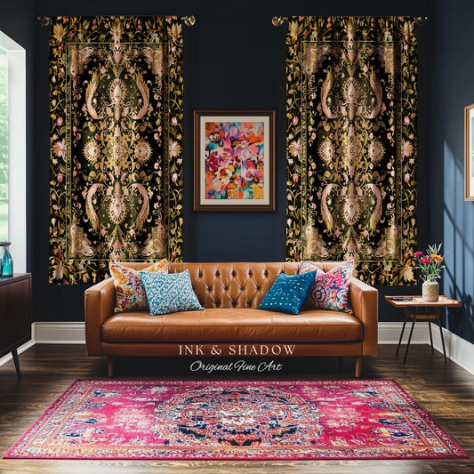 Modern Royal Aesthetic Curtains | Ethereal Florals Pastel Whimsical Cottagecore Trendy Dark Academia Accent Drapes Bohemian Retro Art Deco |