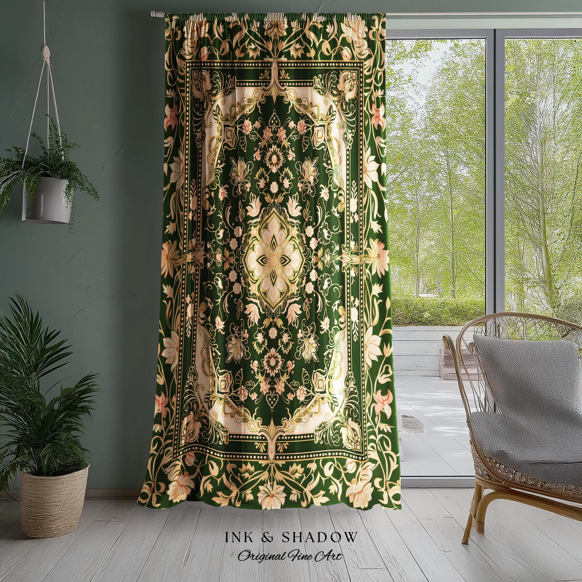 Mystic Florals Boho Pastel Curtains | Whimsical Cottagecore Dark Academia Baroque Home Accent Drapes Bohemian Art Deco Peach Colors Decor |