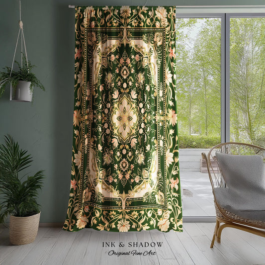 Mystic Florals Boho Pastel Curtains | Whimsical Cottagecore Dark Academia Baroque Home Accent Drapes Bohemian Art Deco Peach Colors Decor |