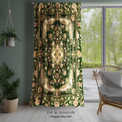 Mystic Florals Boho Pastel Curtains | Whimsical Cottagecore Dark Academia Baroque Home Accent Drapes Bohemian Art Deco Peach Colors Decor |