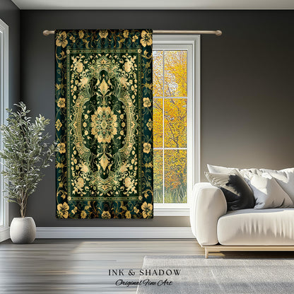 Rococo Revival Emerald Green Curtains | Rustic Maximalist Dark Academia Vintage Window Drapes Victorian Gothic Aesthetic Unique Decorative