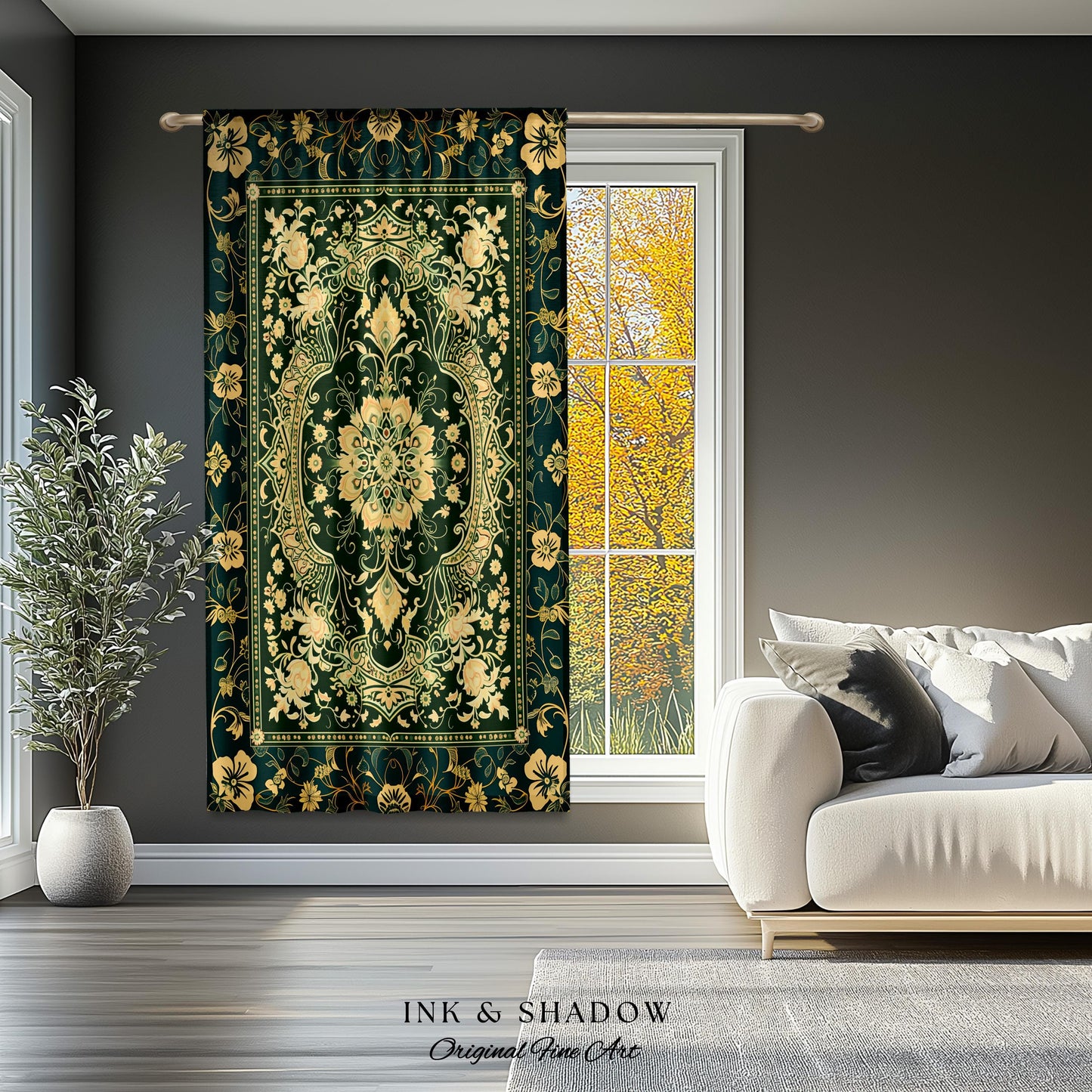Rococo Revival Emerald Green Curtains | Rustic Maximalist Dark Academia Vintage Window Drapes Victorian Gothic Aesthetic Unique Decorative