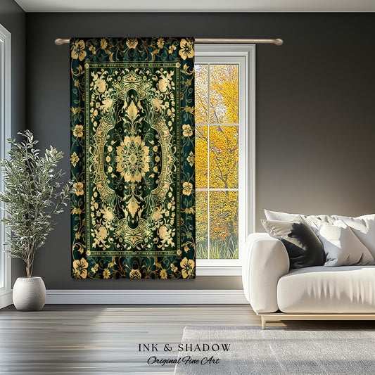 Rococo Revival Emerald Green Curtains | Rustic Maximalist Dark Academia Vintage Window Drapes Victorian Gothic Aesthetic Unique Decorative