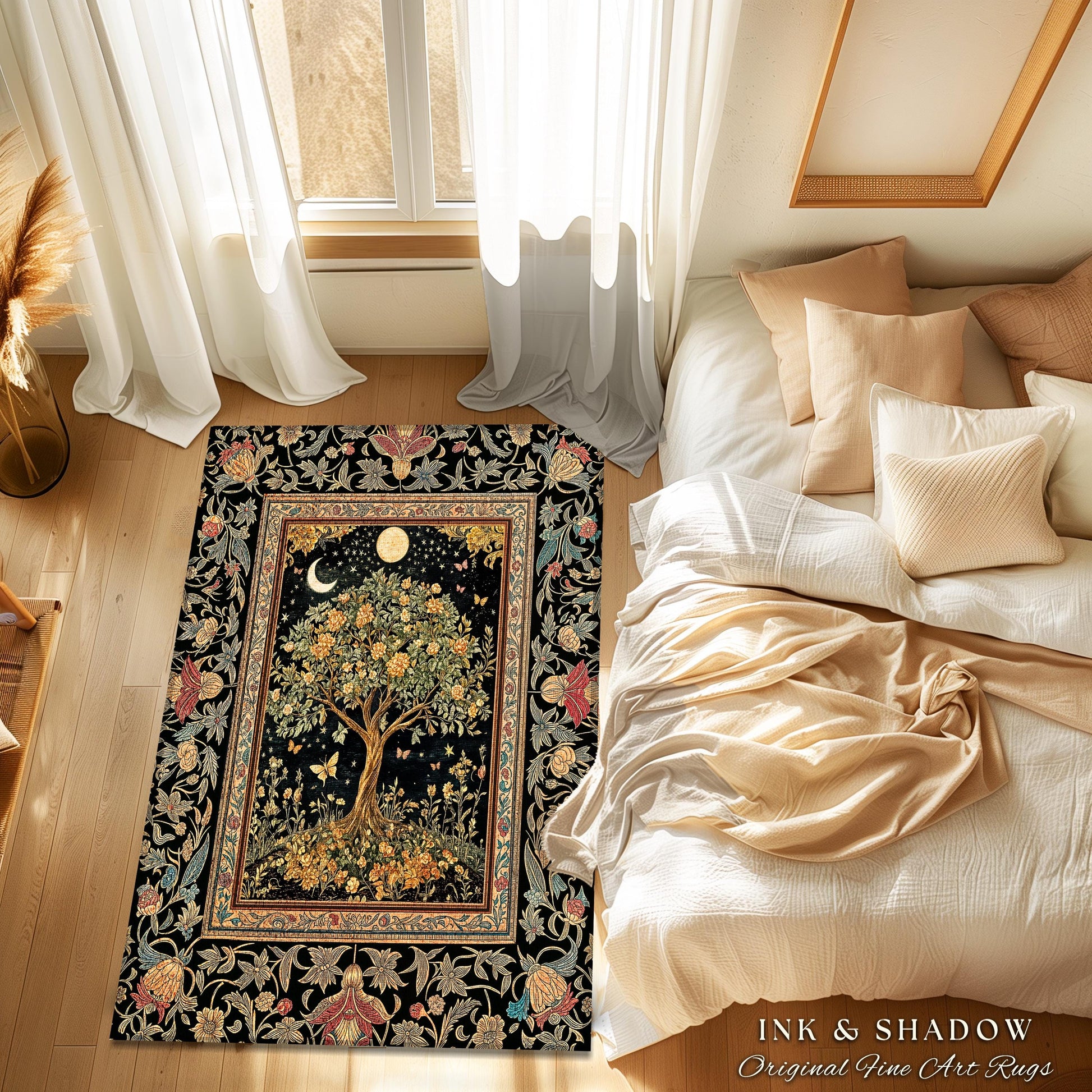 Rustic Medieval Fairycore Area Rug | Gothic Forest Home Decor Maximalist Aesthetic Housewarming Gift Parisian Living Room Accent Chateaucore