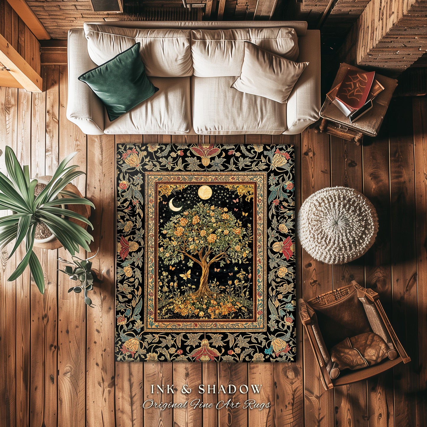 Rustic Medieval Fairycore Area Rug | Gothic Forest Home Decor Maximalist Aesthetic Housewarming Gift Parisian Living Room Accent Chateaucore
