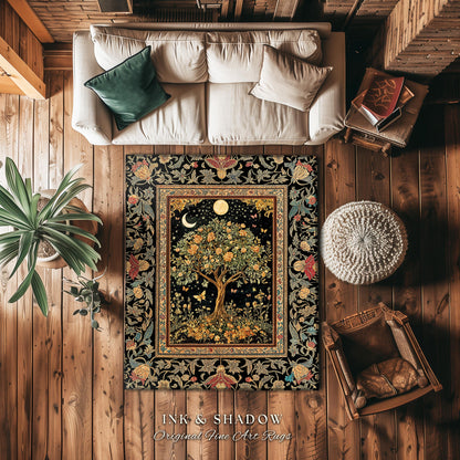 Rustic Medieval Fairycore Area Rug | Gothic Forest Home Decor Maximalist Aesthetic Housewarming Gift Parisian Living Room Accent Chateaucore