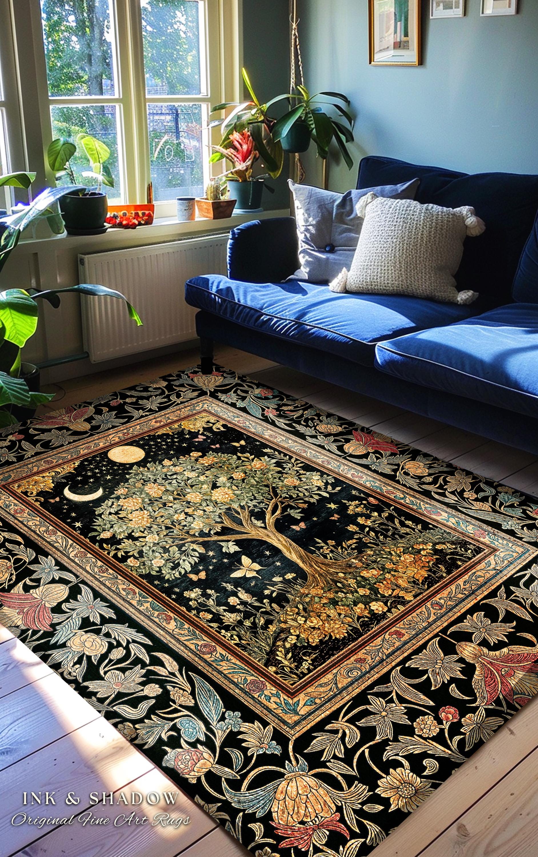 Rustic Medieval Fairycore Area Rug | Gothic Forest Home Decor Maximalist Aesthetic Housewarming Gift Parisian Living Room Accent Chateaucore