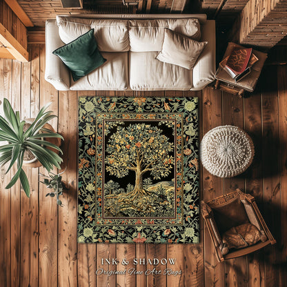 Regal Woodland Tree Rug | Floral Heritage Decor Rug Parisian Style Gothic Cottagecore Aesthetic Traditional Living Room Accent Chateaucore