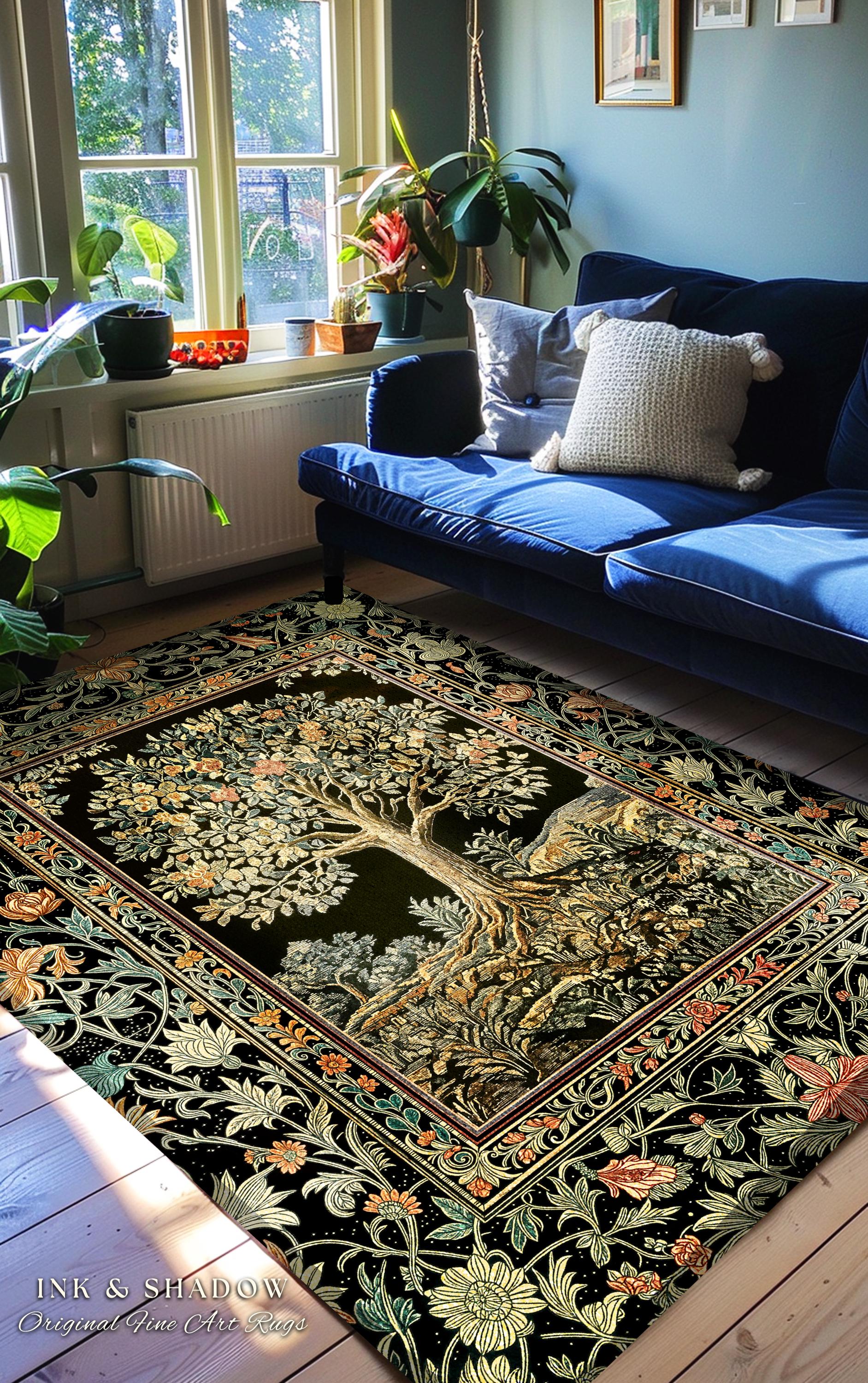 Regal Woodland Tree Rug | Floral Heritage Decor Rug Parisian Style Gothic Cottagecore Aesthetic Traditional Living Room Accent Chateaucore