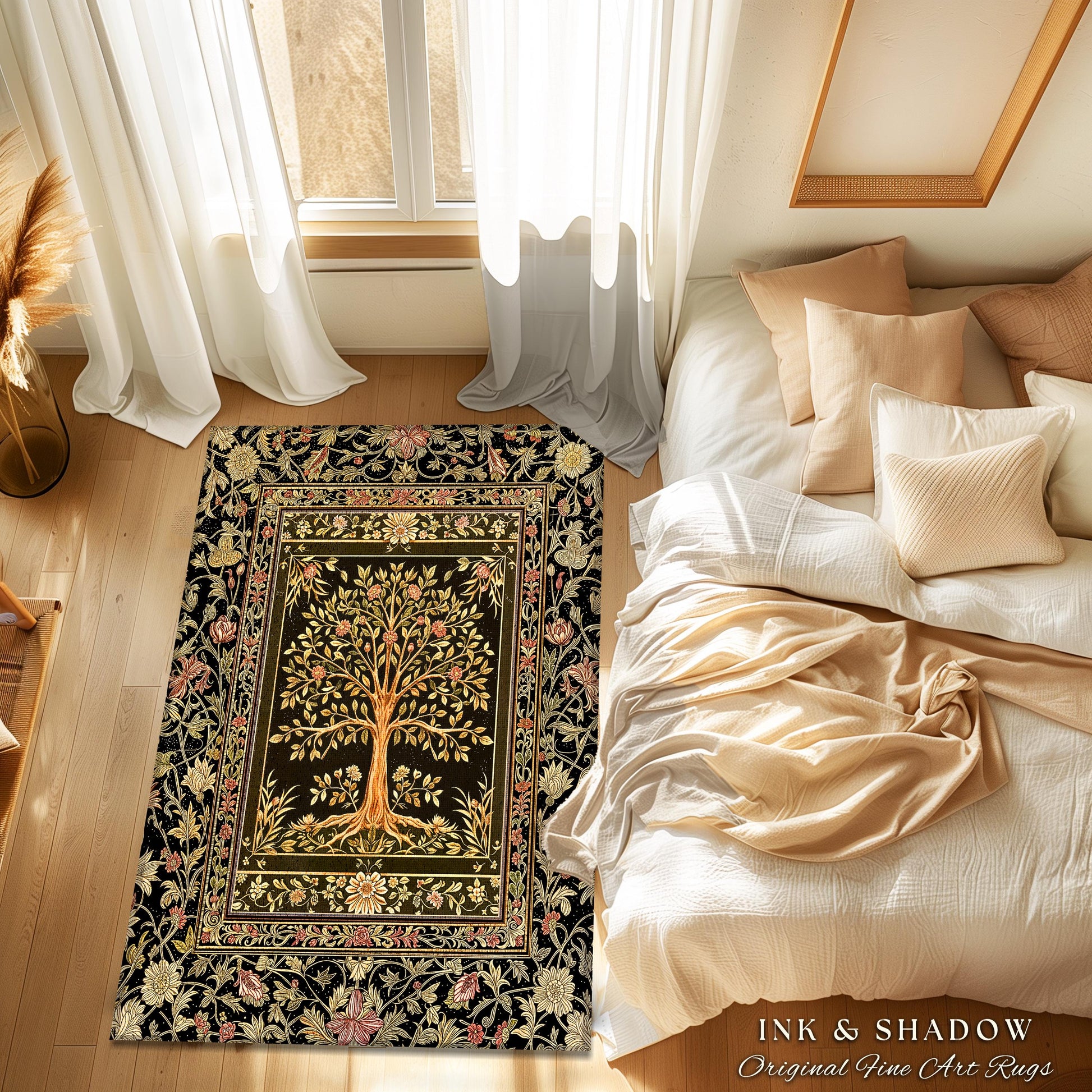 Baroque Forest Whimsical Accent Rug | Ornate Botanical Design Gothic Cottagecore Decor Romantic Fairycore Vintage Floral Bedroom Carpet |