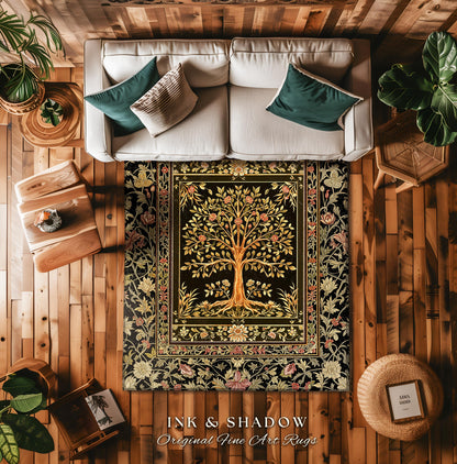 Baroque Forest Whimsical Accent Rug | Ornate Botanical Design Gothic Cottagecore Decor Romantic Fairycore Vintage Floral Bedroom Carpet |