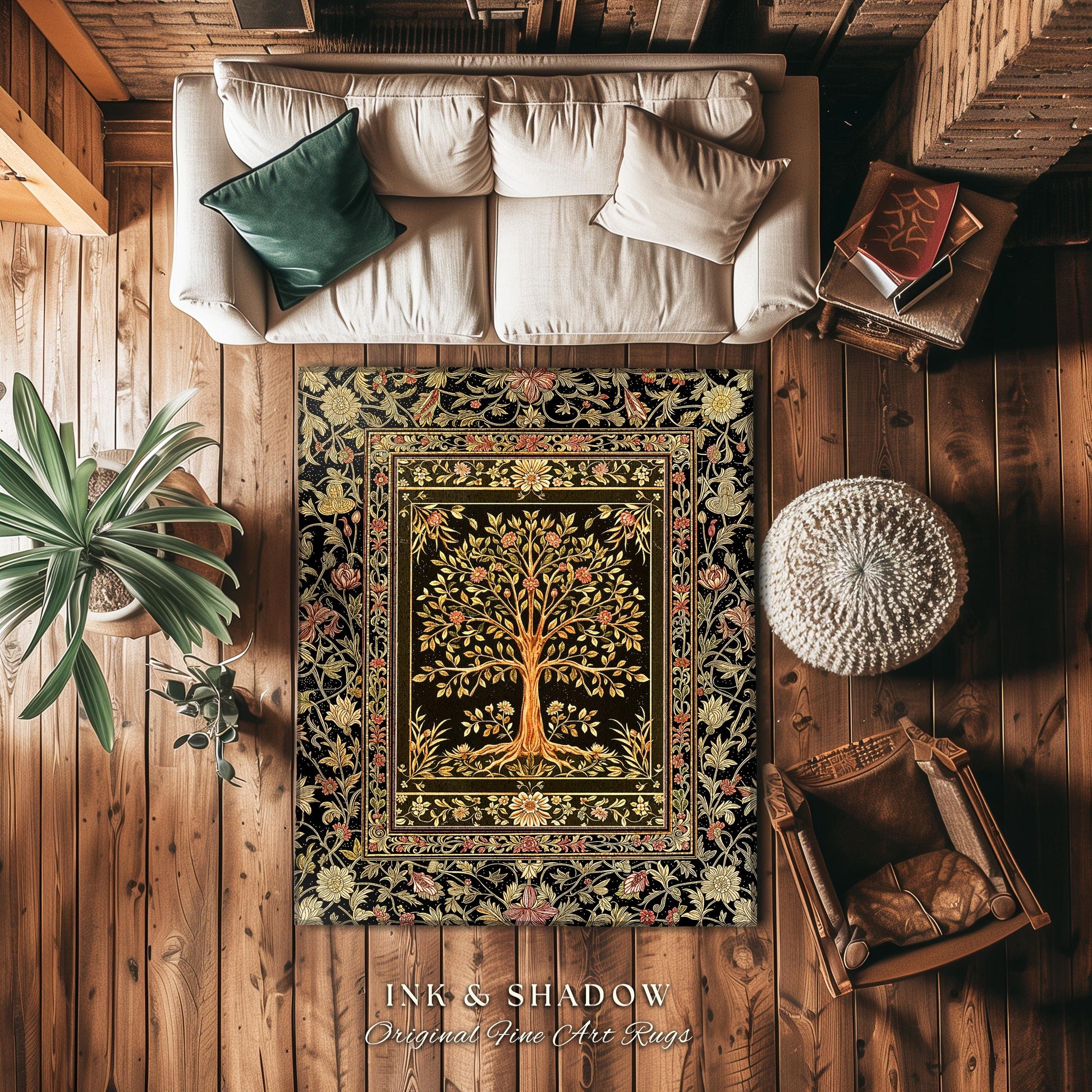 Baroque Forest Whimsical Accent Rug | Ornate Botanical Design Gothic Cottagecore Decor Romantic Fairycore Vintage Floral Bedroom Carpet |
