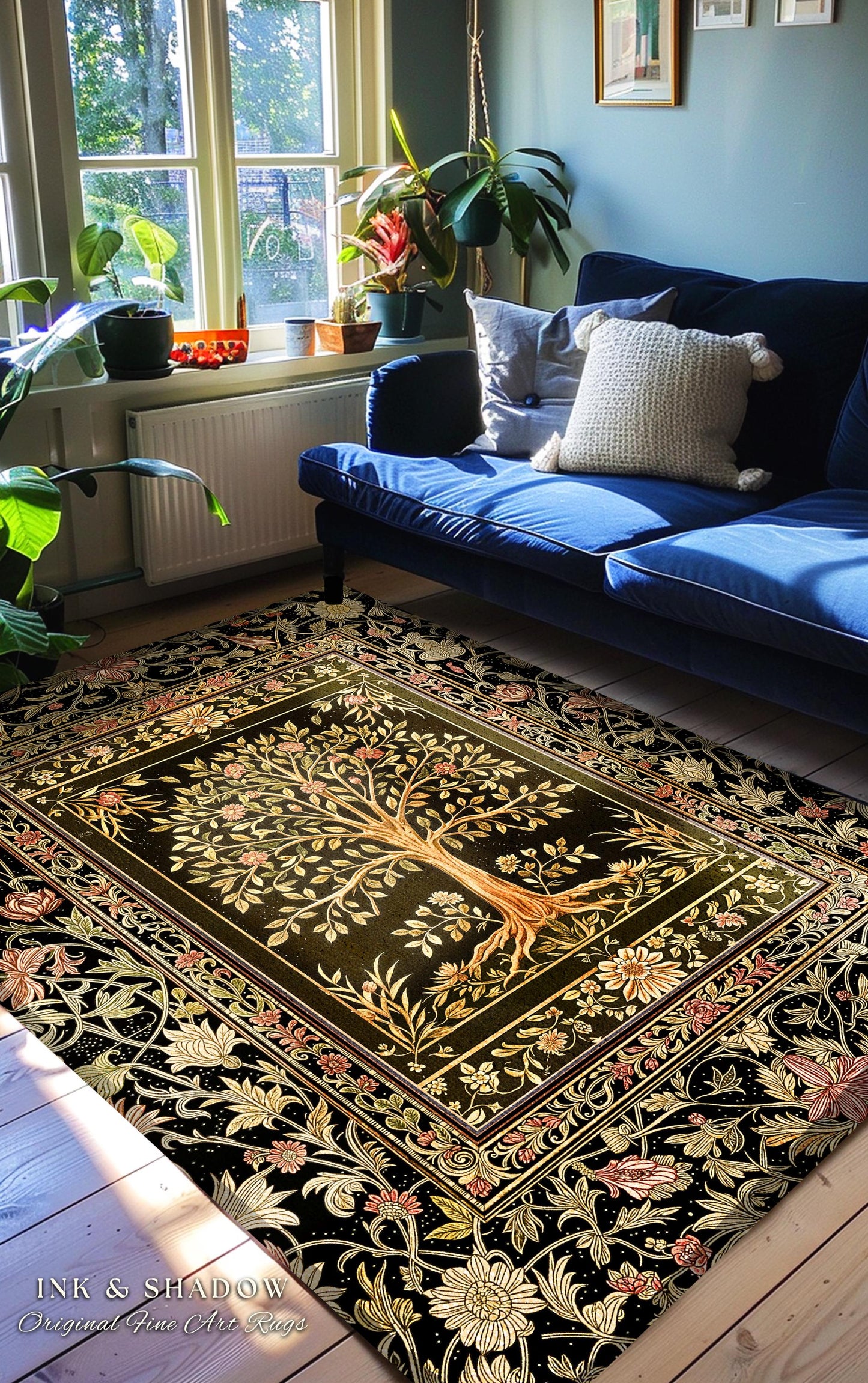 Baroque Forest Whimsical Accent Rug | Ornate Botanical Design Gothic Cottagecore Decor Romantic Fairycore Vintage Floral Bedroom Carpet |