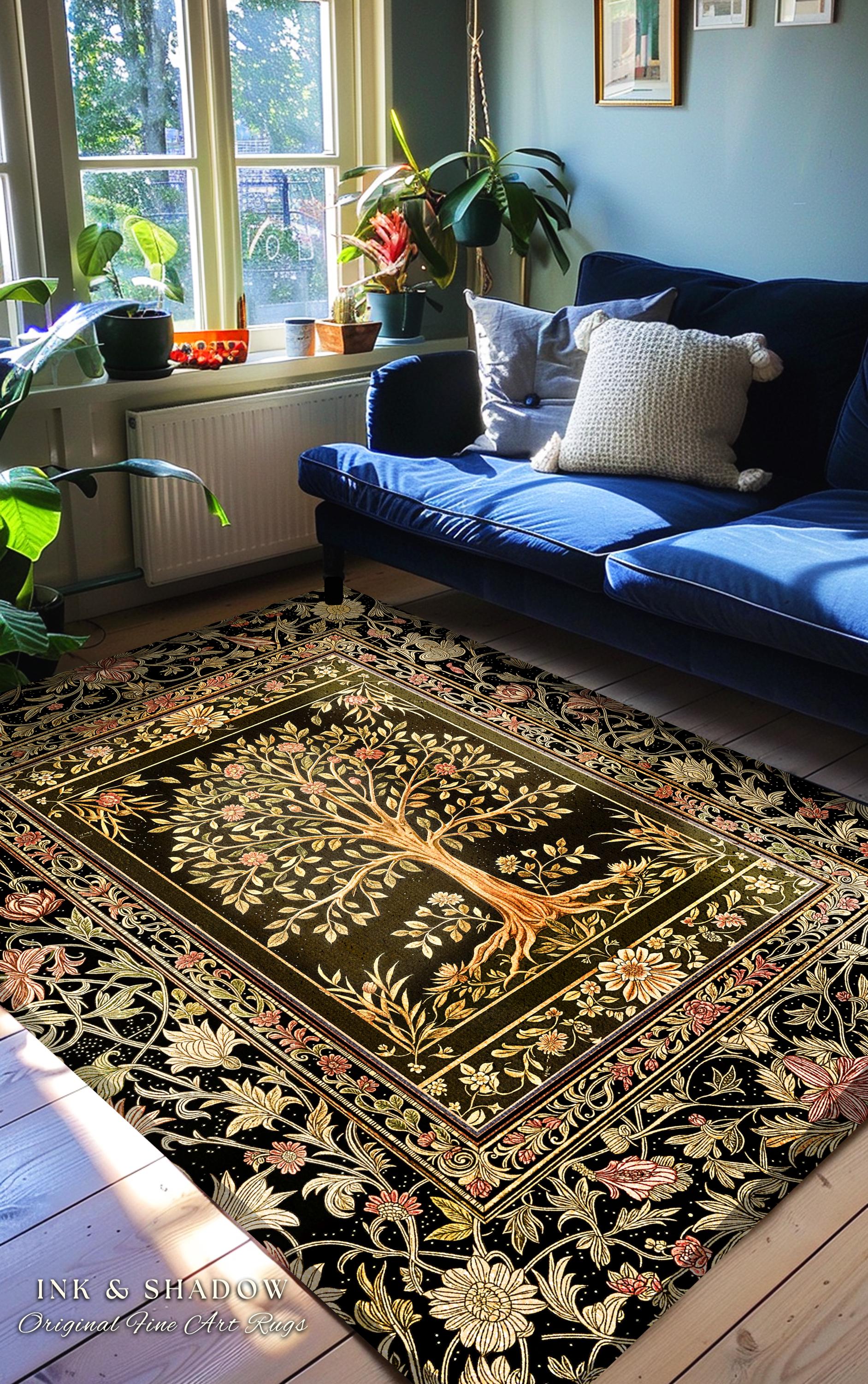 Baroque Forest Whimsical Accent Rug | Ornate Botanical Design Gothic Cottagecore Decor Romantic Fairycore Vintage Floral Bedroom Carpet |