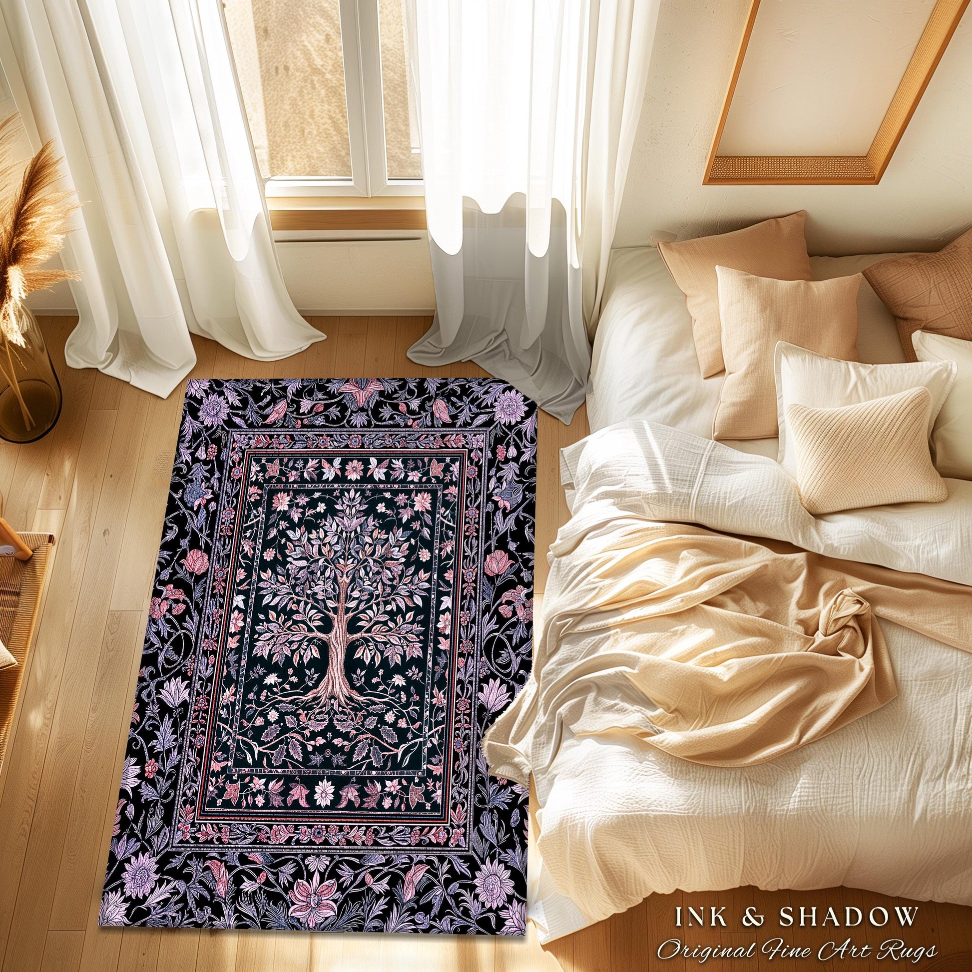 Chateaucore Pastel Purple Area Rug | Vintage Botanical Art Gothic Heritage Tree of Life Design Romantic Fairytale Cottagecore Bedroom Decor