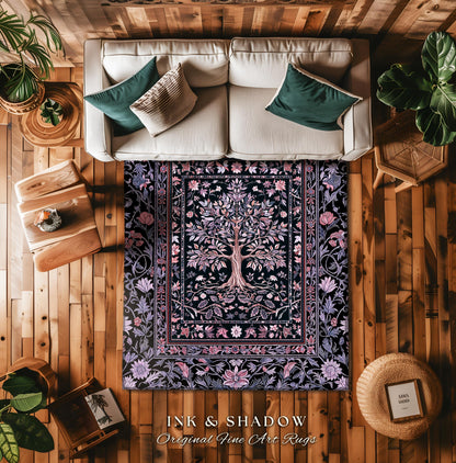 Chateaucore Pastel Purple Area Rug | Vintage Botanical Art Gothic Heritage Tree of Life Design Romantic Fairytale Cottagecore Bedroom Decor