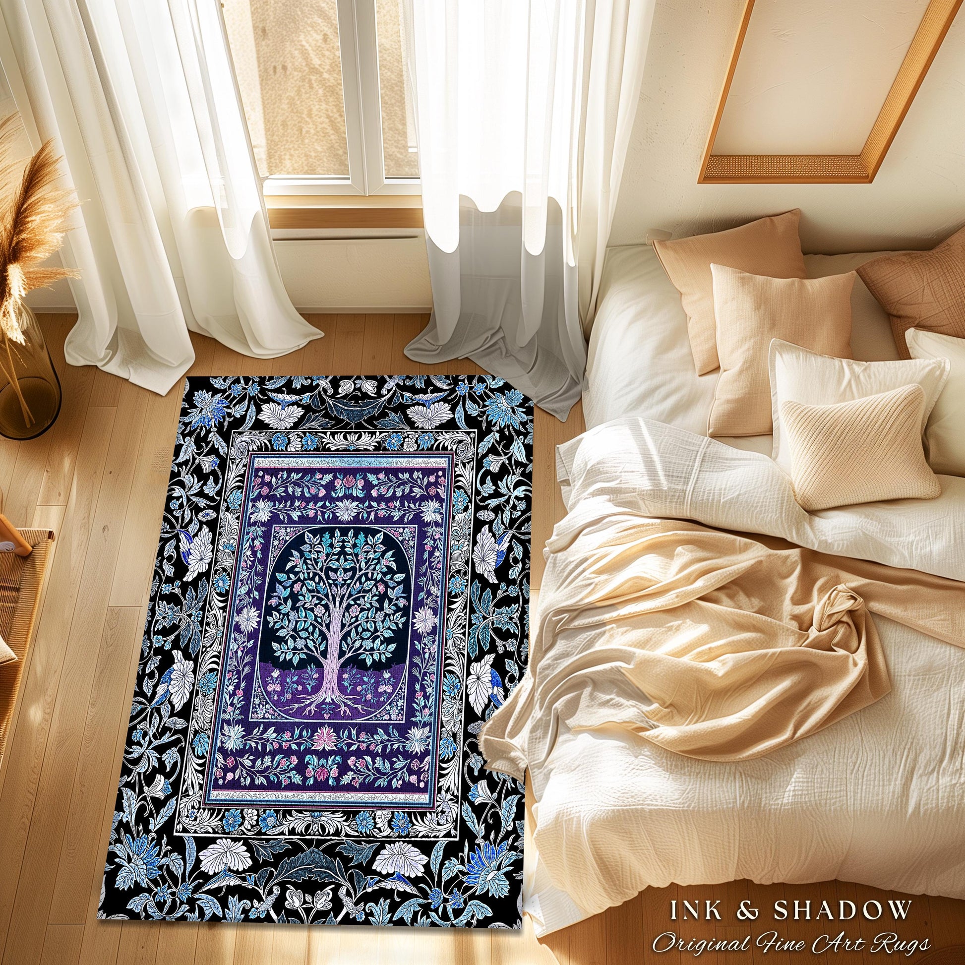 Icy Blue Pastel Gothic Tree Area Rug | Dark Academia Home Accent Romantic Botanical Vintage Floral Maximalist Cottagecore Decor Style Gothic