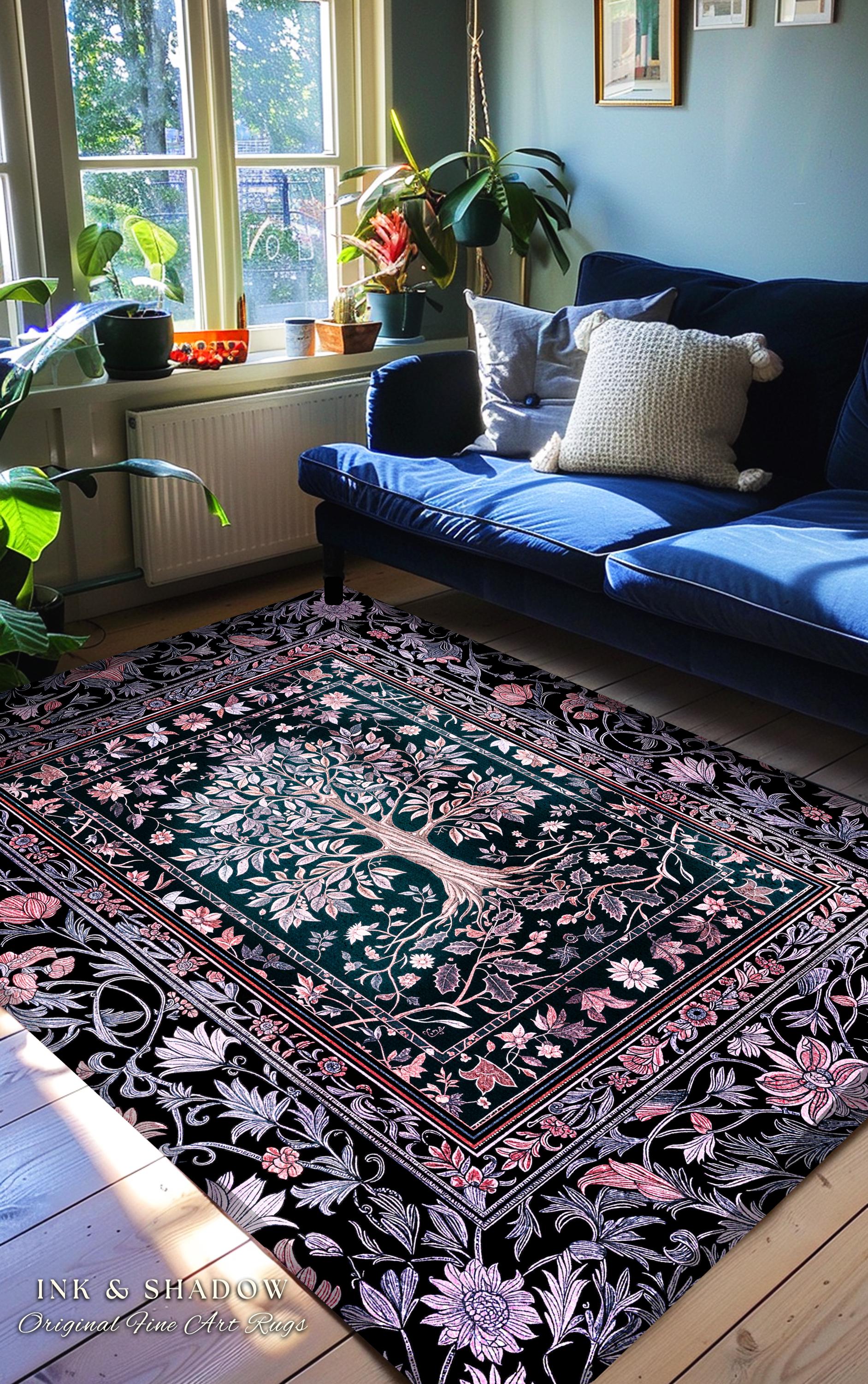 Chateaucore Pastel Purple Area Rug | Vintage Botanical Art Gothic Heritage Tree of Life Design Romantic Fairytale Cottagecore Bedroom Decor