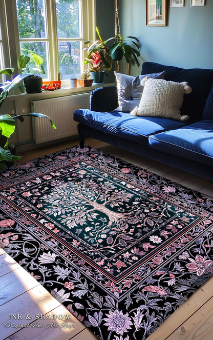 Chateaucore Pastel Purple Area Rug | Vintage Botanical Art Gothic Heritage Tree of Life Design Romantic Fairytale Cottagecore Bedroom Decor