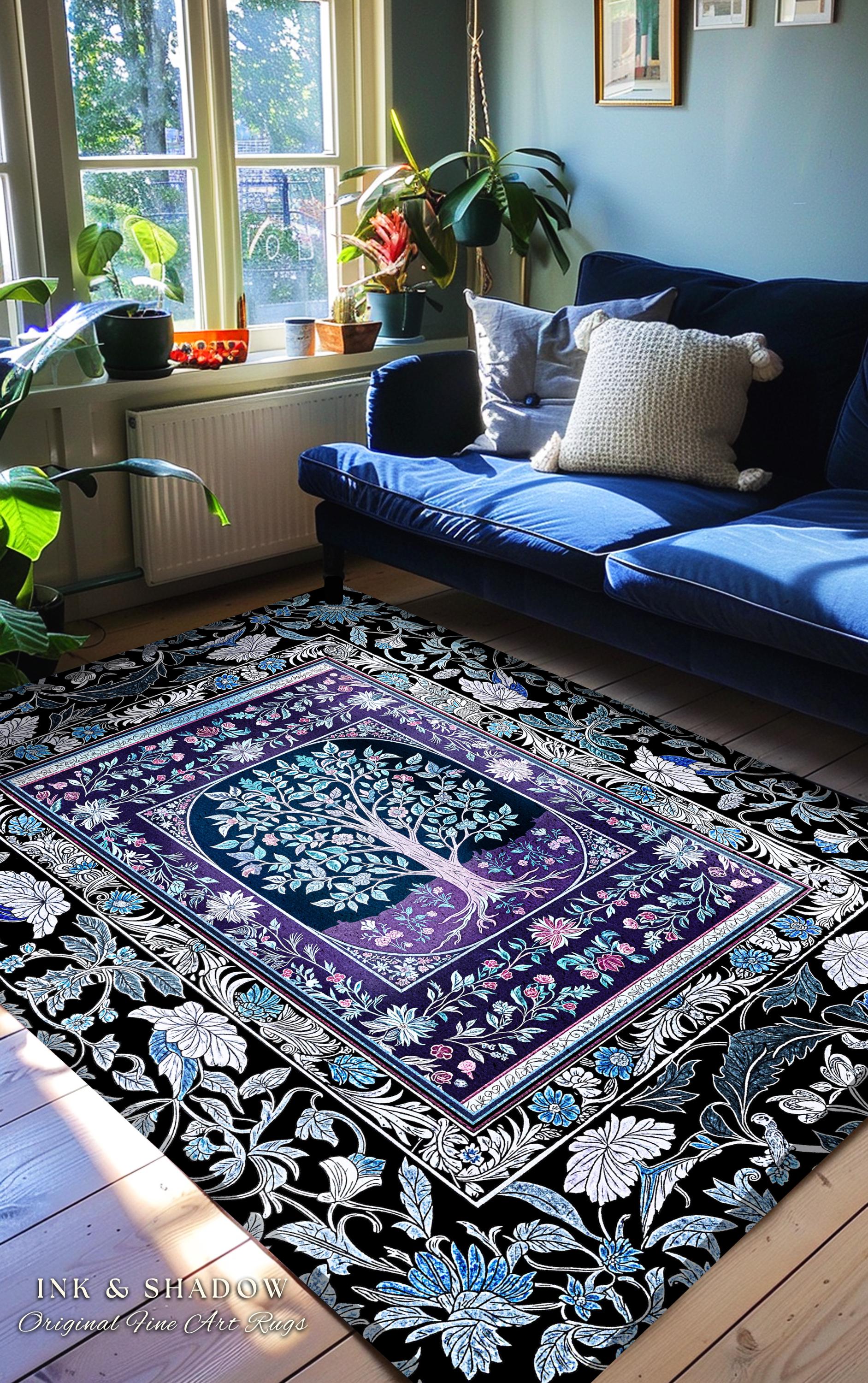 Icy Blue Pastel Gothic Tree Area Rug | Dark Academia Home Accent Romantic Botanical Vintage Floral Maximalist Cottagecore Decor Style Gothic
