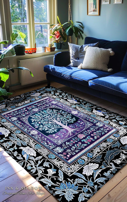 Icy Blue Pastel Gothic Tree Area Rug | Dark Academia Home Accent Romantic Botanical Vintage Floral Maximalist Cottagecore Decor Style Gothic