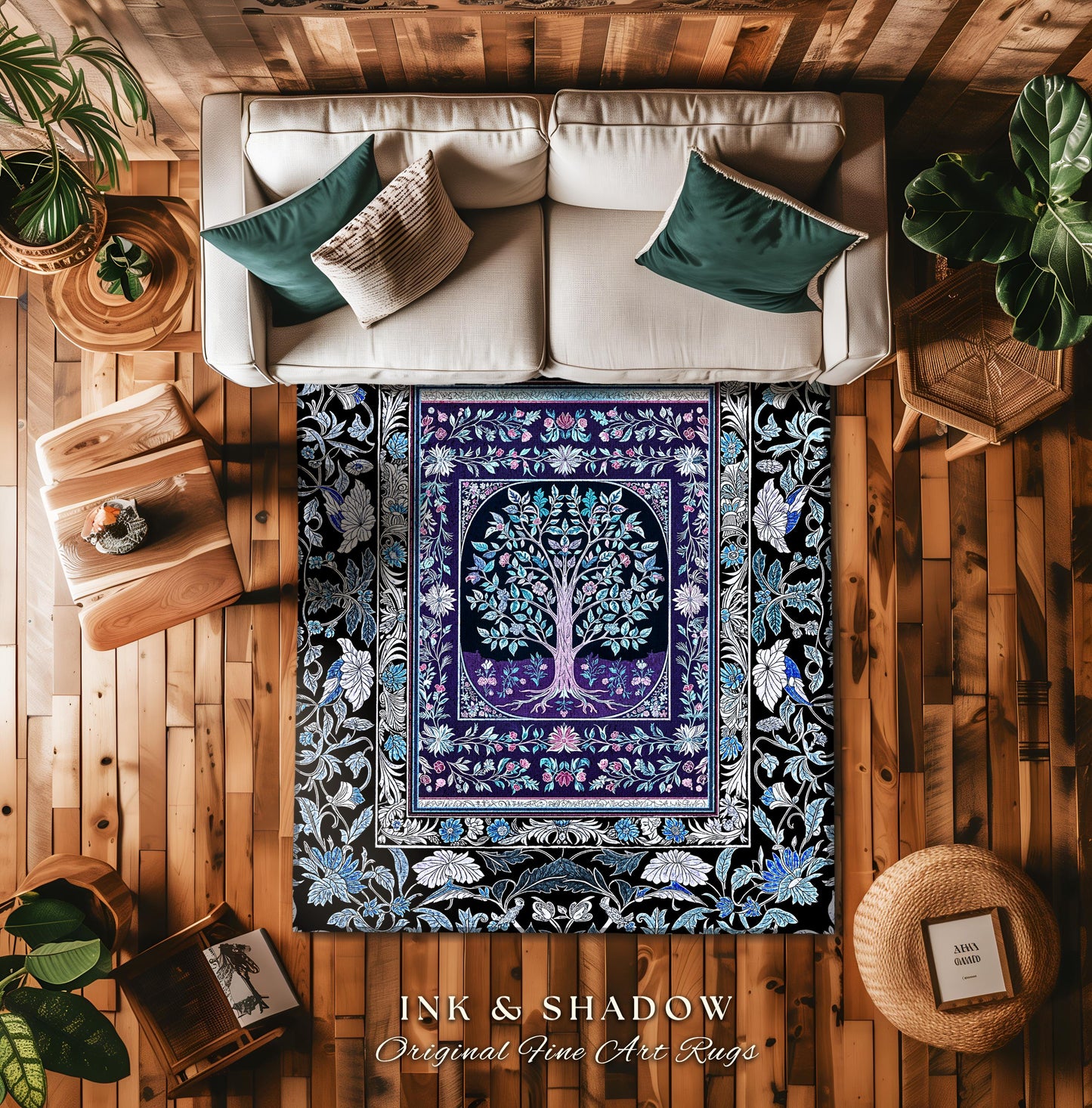 Icy Blue Pastel Gothic Tree Area Rug | Dark Academia Home Accent Romantic Botanical Vintage Floral Maximalist Cottagecore Decor Style Gothic