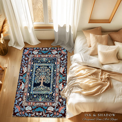 Indie Eclectic Medieval Tree of Life Rug | Baroque Botanical Bedroom Maximalist Floral Decor Folklore Inspired Design Cottagecore Bedroom |