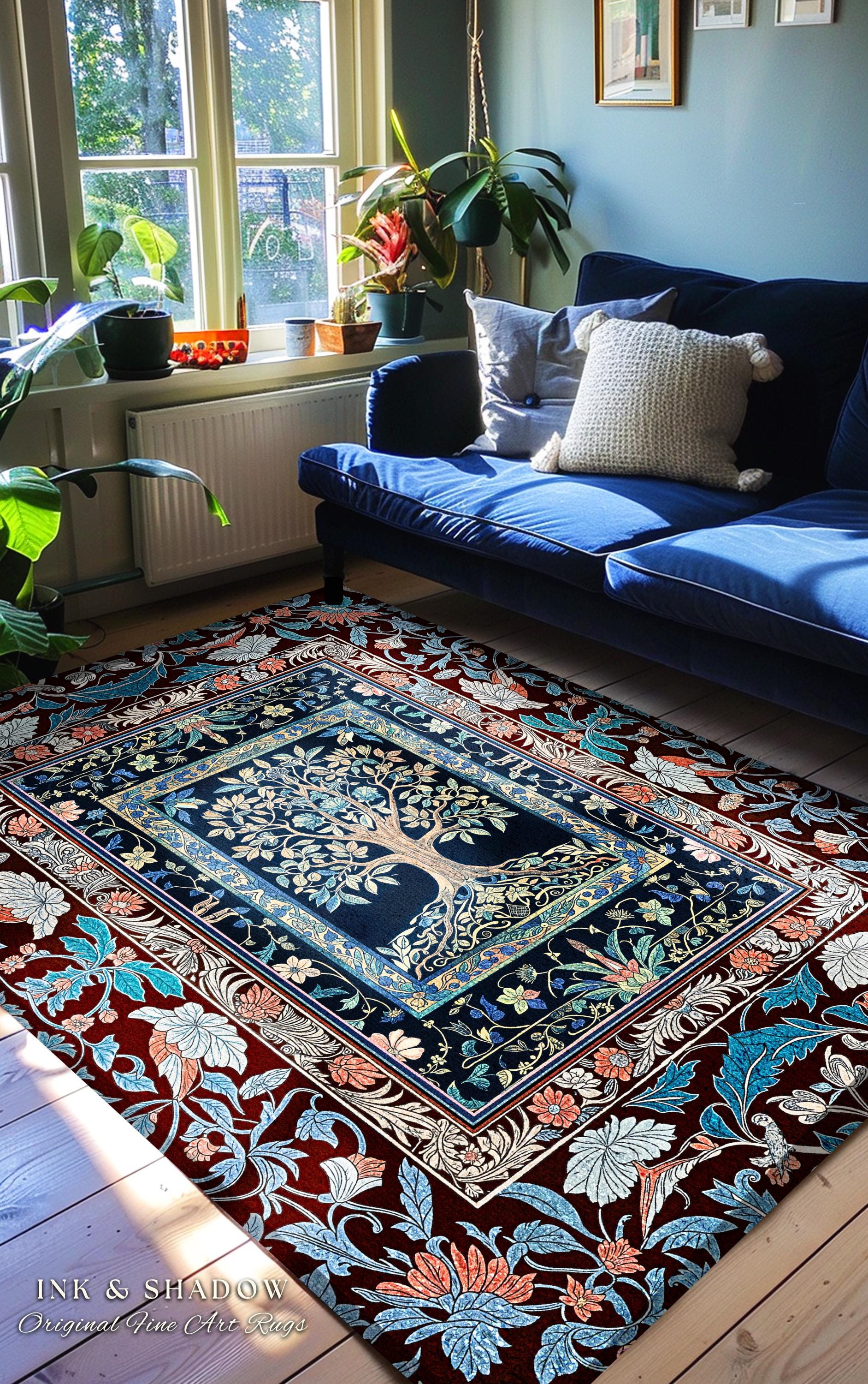 Indie Eclectic Medieval Tree of Life Rug | Baroque Botanical Bedroom Maximalist Floral Decor Folklore Inspired Design Cottagecore Bedroom |