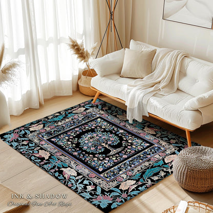 Timeless Folklore Tree Accent Rug | Gothic Floral Medieval Ornate Nature Motif Romantic Garden Aesthetic Tapestry Decor Maximalist Home |