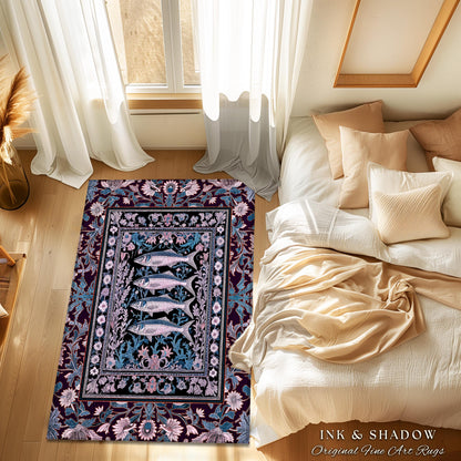 Sardine Area Rug Nautical Room Decor | Marine Life Home Accent Cozy Tapestry Coastal Underwater Design Ocean Inspired Cottagecore Style |