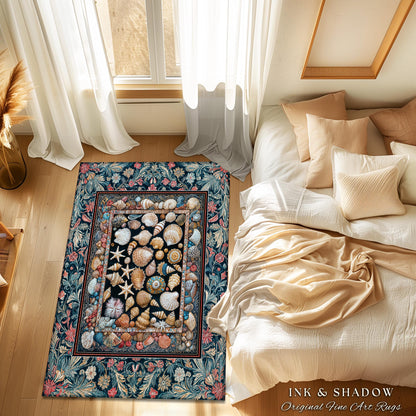 Coastal Curiosities Eclectic Accent Rug | Maximalist Ocean Art Seashell Mermaidcore Nautical Coquette Starfish Marine Aesthetic Bedroom |