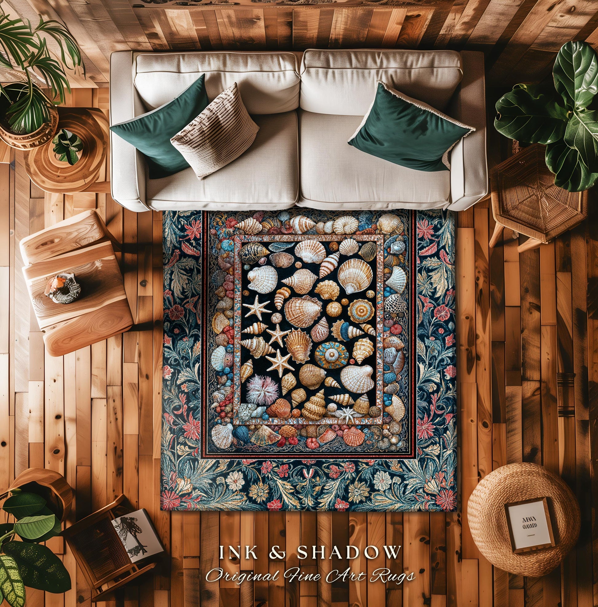 Coastal Curiosities Eclectic Accent Rug | Maximalist Ocean Art Seashell Mermaidcore Nautical Coquette Starfish Marine Aesthetic Bedroom |