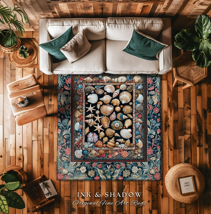 Coastal Curiosities Eclectic Accent Rug | Maximalist Ocean Art Seashell Mermaidcore Nautical Coquette Starfish Marine Aesthetic Bedroom |