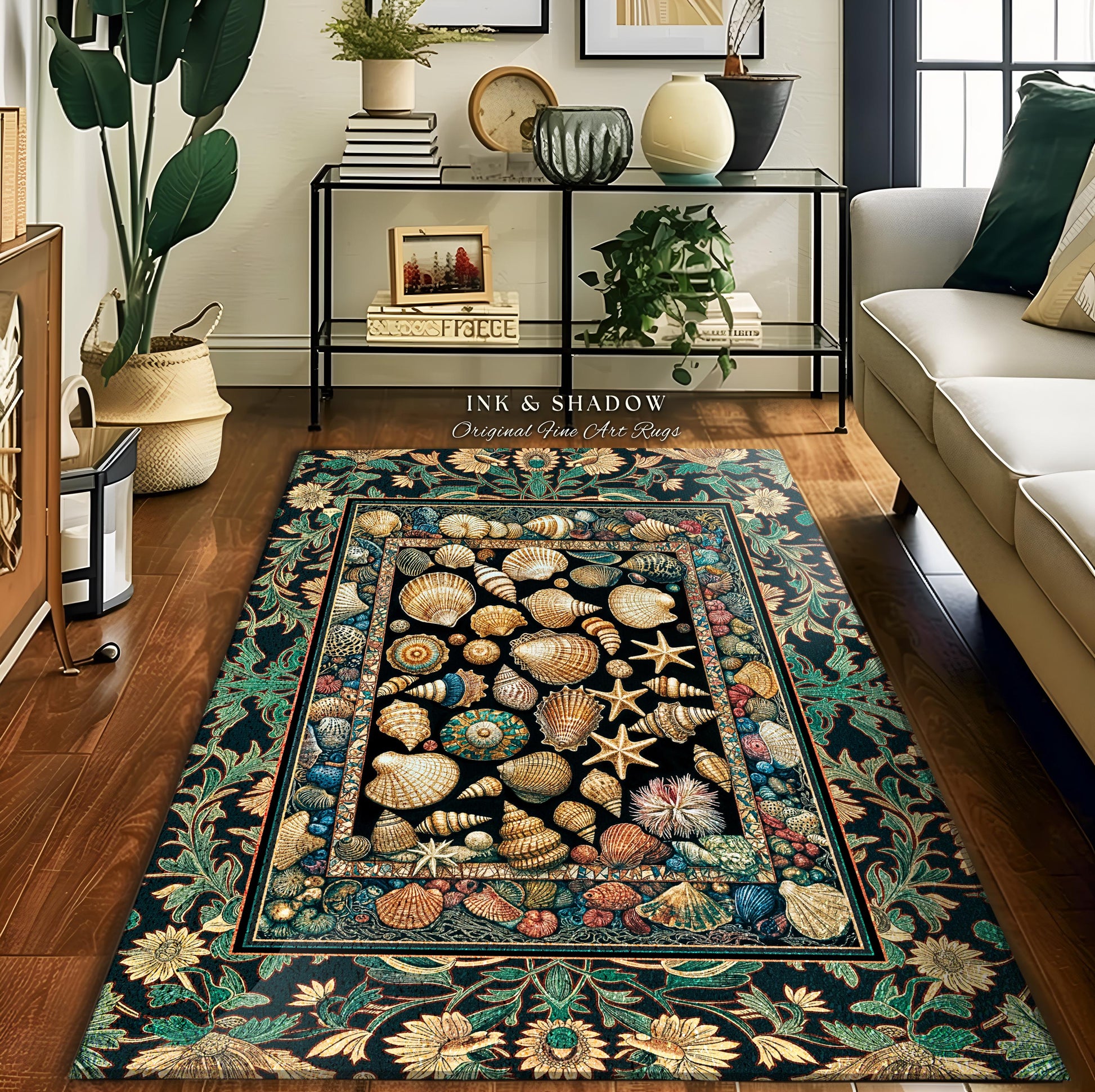 Under the Sea Woven Seashell Rug | Nautical Art Mermaidcore Decor Marine Life Coastal Art Shell Pattern Ocean Aesthetic Beach Cottage Style