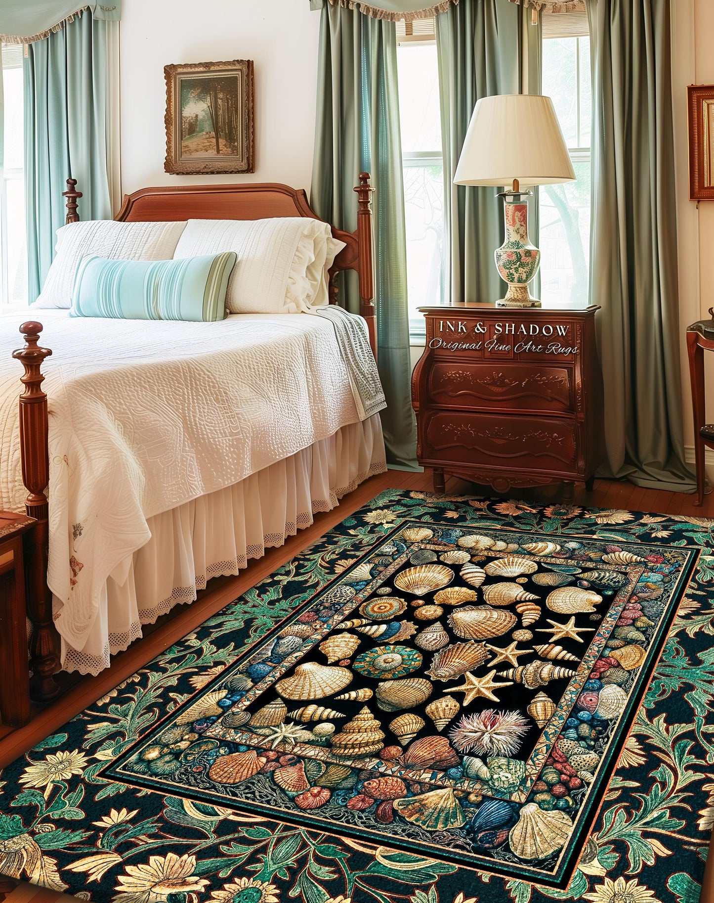 Under the Sea Woven Seashell Rug | Nautical Art Mermaidcore Decor Marine Life Coastal Art Shell Pattern Ocean Aesthetic Beach Cottage Style